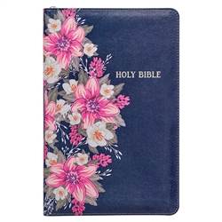 KJV Deluxe Gift Bible-Printed Floral Blue LuxLeather with Zipper: 9781642728699