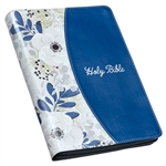 KJV Large Print Thinline Bible-Blue Pearlized Floral LuxLeather with Zipper Indexed: 9781642728712