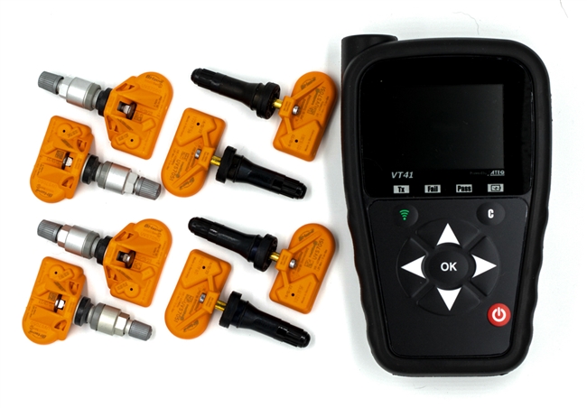 ATEQ VT41 / Huf - FULLY UNLOCKED OBD TPMS Diagnostic Tool w/ 8 Sensor dual band rubber/metal valves