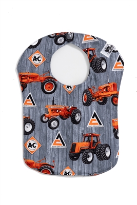 Allis Chalmers Tractor and Logo Baby Bib, Light Gray
