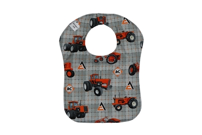 Allis Chalmers Tractor and Logo Baby Bib, Gray Plaid