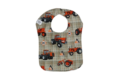 Allis Chalmers Tractor and Logo Baby Bib, Tan Plaid