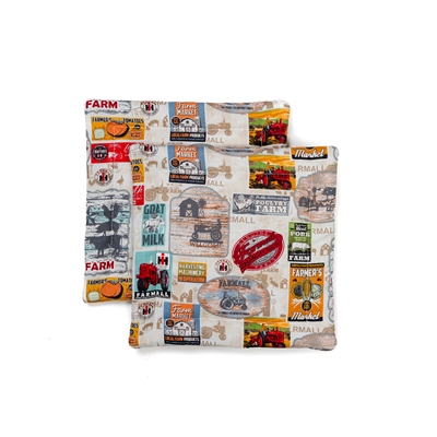 IH Farmall Tractor Pot Holders, Tan, Farmall Signs and Farmer's Market Signs, Set of Two