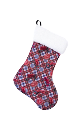Farmall Tractor Christmas Stocking, Red/Blue Plaid