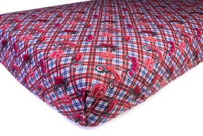 IH Farmall Tractor Crib Sheet, red/blue plaid