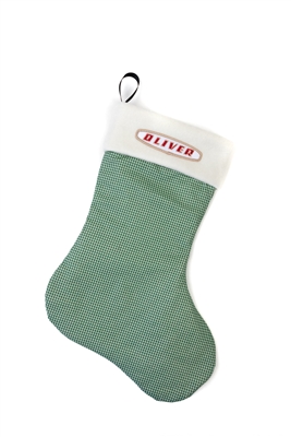 Oliver Logo Christmas Stocking, Gingham, Oval Oliver Logo