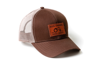 Allis Chalmers Sales and Service Leather Emblem Hat, Brown Mesh