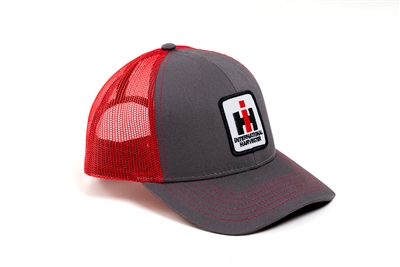 IH International Harvester Logo Hat, Charcoal/Red Mesh