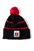 International Harvester Knit Hat, Black with Red Stripes and Pom Pom