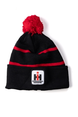 International Harvester Knit Hat, Black with Red Stripes and Pom Pom