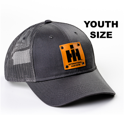 International Harvester Leather Emblem Hat, Gray Mesh, YOUTH Size
