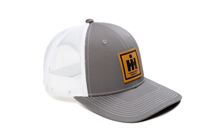 IH International Harvester Leather Emblem Hat, Charcoal/White Mesh, YOUTH size