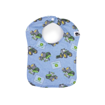 Baby Bib Displaying John Deere Tractors, Blue