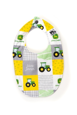 Baby Bib Displaying John Deere Tractors, Future Farmer Block Print