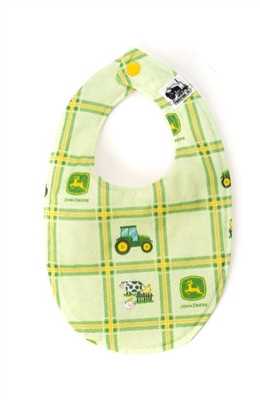Baby Bib Displaying John Deere Tractors, Green Plaid
