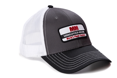 Minneapolis Moline Logo Hat, World's Finest Tractor Logo, Black/White/Gray
