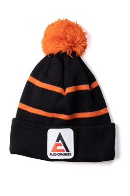 Allis Chalmers Knit Hat, Black with Orange Stripe and PomPom, New AC logo