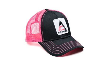 Ladies' Black and Neon Pink Hat displaying a Pink Allis Chalmers Logo