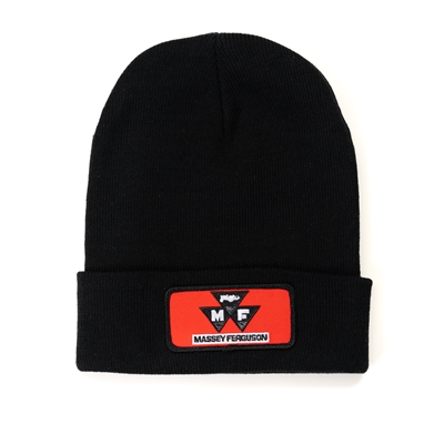 Black Knit Beanie Hat, Massey Ferguson Red Tractor Logo