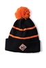 Allis Chalmers Knit Hat, Black with Orange Stripe and PomPom, Vintage AC logo
