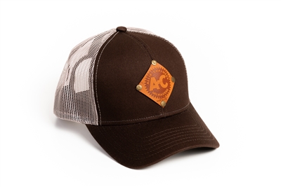 Vintage Allis Chalmers Logo Hat, Leather Emblem, Brown Mesh