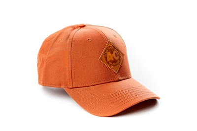 Allis Chalmers Leather Emblem Hat, Vintage Starburst Logo, Solid Burnt Orange