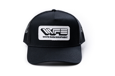 White Farm Equipment Hat, Black Mesh 5-Panel
