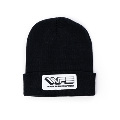 White Farm Equipment Hat, Black Knit