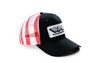 White Farm Equipment Logo Hat, Flag Mesh