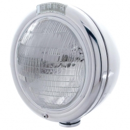 Stainless "CLASSIC" Headlight - 6014 Bulb w/ Amber LED/Clear Lens