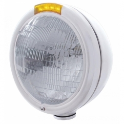 Chrome "CLASSIC" Headlight - H6024 Bulb w/ Amber LED/Amber Lens