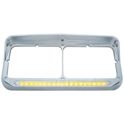 19 LED Dual Headlight Bezel w/ Visor - Amber LED/Clear Lens