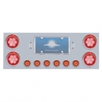 Stainless Rear Center Panel w/ Four 4" 7 LED & Six 2" 9 LED Light & Visor - Red LED/Red Lens