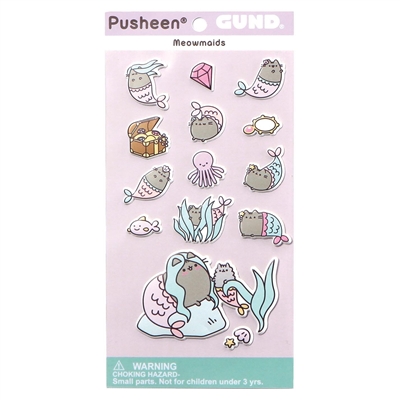 GUND Pusheen Meowmaids Mermaid Sticker Sheet 14-Piece Stickers, Multicolor