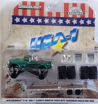 Greenlight Hobby Exclusive Diecast - 1970 Chevrolet K-10 (Legacy) White Monster Truck with Trailer & Tires  (GM)