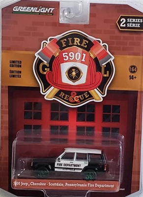 Greenlight Fire & Rescue Series 2 Diecast Vehicle - 2000 Jeep Cherokee (Scottdale PA Fire) Green Machine