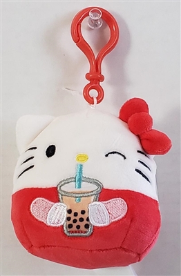 Squishmallow Hello Kitty and Friends  3" Plush Clips - Hello Kitty (Boba Tea)