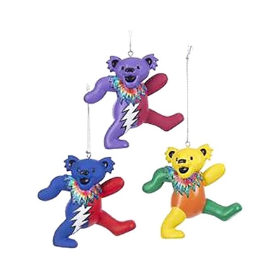 Kurt Adler Grateful Dead Bear Plastic Figurine Ornaments (Set of 3)
