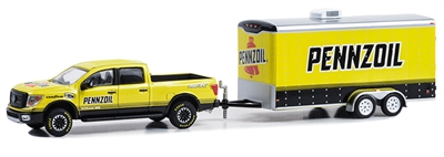 Greenlight Collectibles Hitch & Tow Series 30 - 2018 Nissan Titan XD Pro-4X with Enclosed Car Hauler