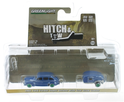 Greenlight Collectibles Hitch & Tow Series 30 - 1942 Ford Fordor SDX with Tear Drop Trailer  (Green Machine)