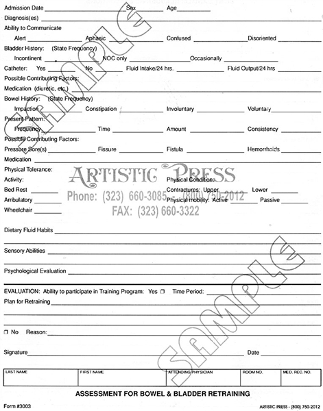 Assessment for Bowel & Bladder Retraining