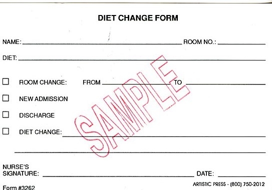 Diet Change Card