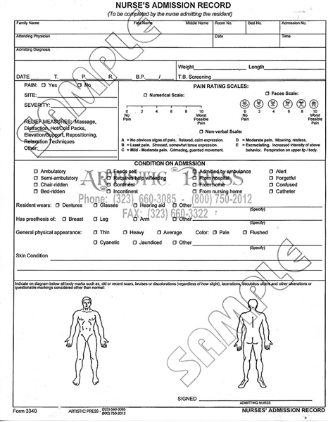 Nurse's Admission Record