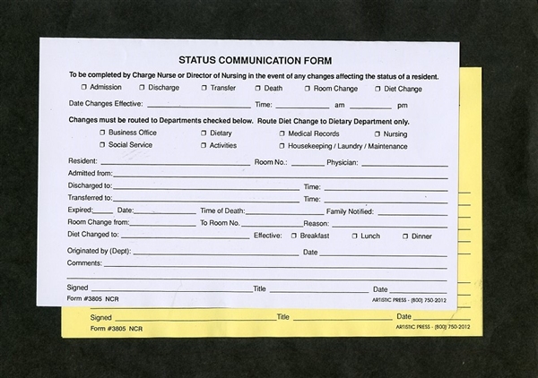 Status Communication Form - 2 part NCR