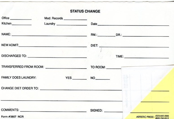 Status Change - 2 part NCR