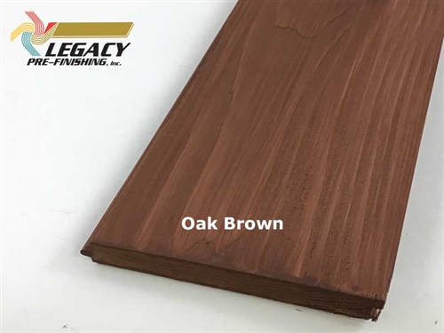Cedar nickel gap siding custom prefinished in a dark brown/red stain called Oak Brown