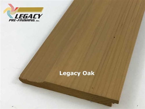 Cedar dutch lap siding with smooth face finished in golden brown stain called Legacy Oak