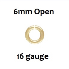 14KGF Open Jump Rings- 6mm, 16ga