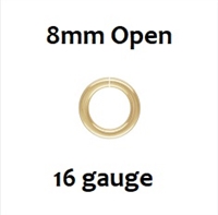 14KGF Open Jump Rings- 8mm, 16ga