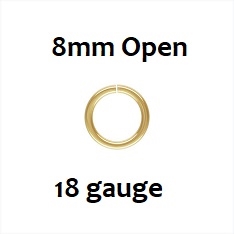 14KGF Open Jump Rings- 8mm, 18ga